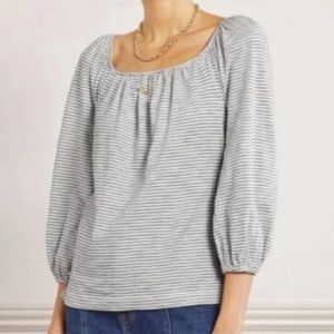 Boden boat neck top with puff sleeves
